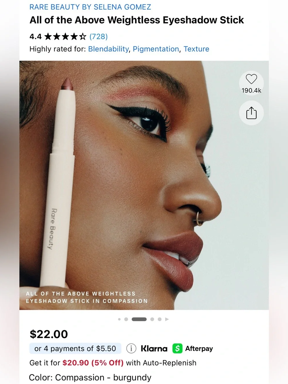 Rare Beauty All of the Above Weightless Eyeshadow Stick: Compassion (Burgundy)